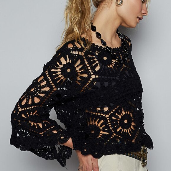 NWOT POL One Size Elegant Black Crochet Sweater - Picture 2 of 7